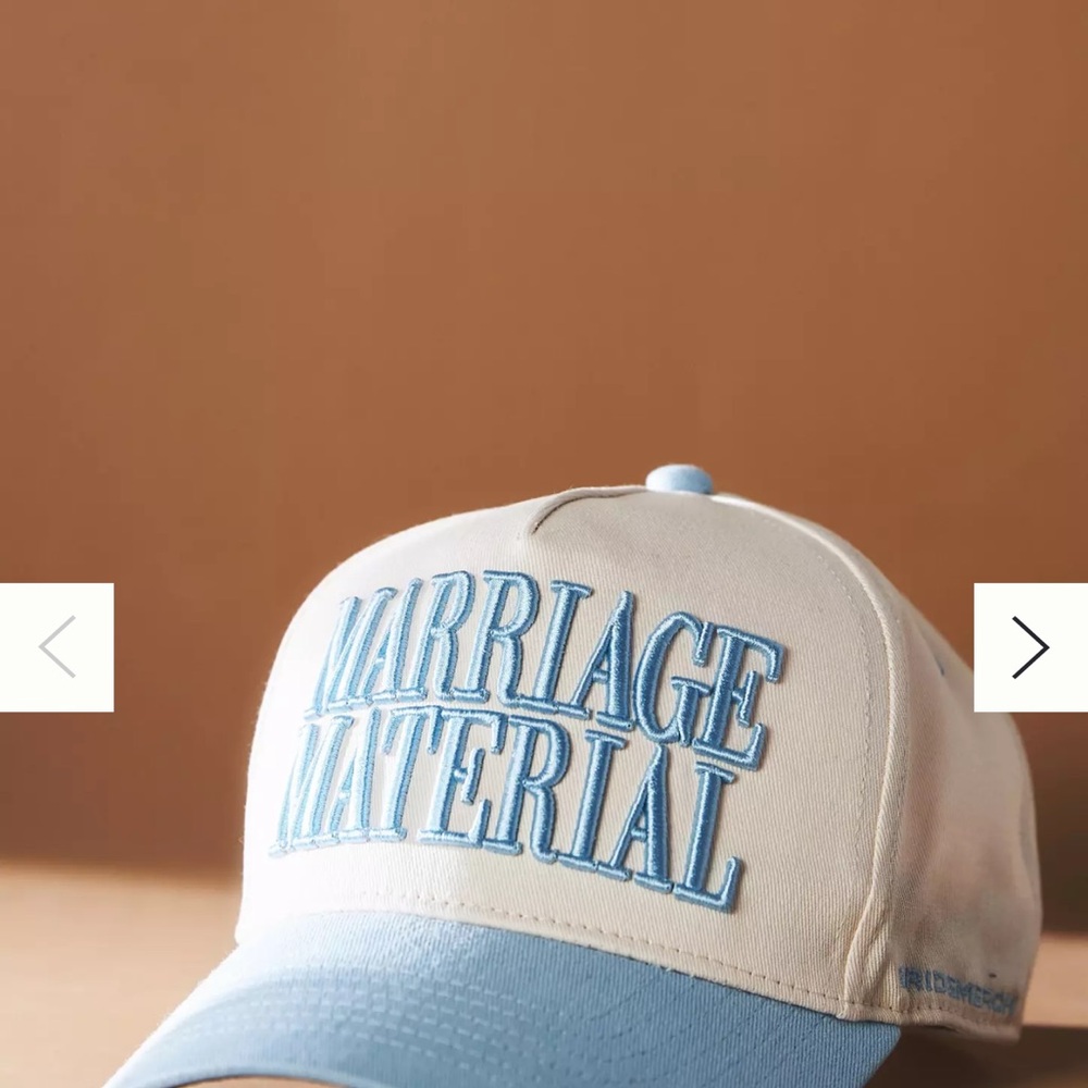 BRIDEMERCH Marriage Material Cap in Cream and Light Blue